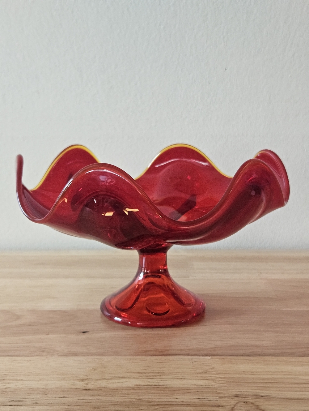 Vintage Viking Red Glass Compote Pedestal Bowl